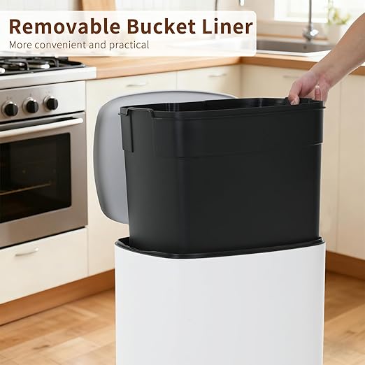 PayLessHere Stainless Steel Trash Can with Lid - Removable Inner Bucket, Foot Pedal Soft Close for Office, Home, Kitchen (White, 13 G)