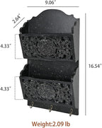 Chadechimo Rustic Key and Mail Holder for Wall Home Decorative,2-Slot Mail Organizer Wall Mount with 3 Hooks, Wooden Key Hangers Wall File Organizer Letter Sorter for Letter Magazines（Black）