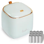 Daphilly Mini Countertop Trash Can with 12 Rolls of Trash Bags, Desk Trash Can Tiny Trash Can with Press Type Lid, light blue