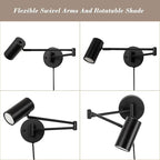Ahaloye 2 Pack Plug in Wall Sconce, Black Swing Arms Wall Lamp with Plug-in Cord Adjustable Wall Light for Bedroom Living Room (Light Source Included)