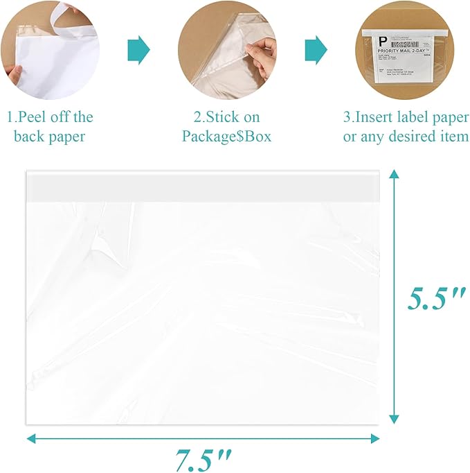 Shipping Label Sleeves, 7.5”×5.5”Self-Adhesive Shipping Label Sleeves, Packing List Envelopes, Clear Top-Loading Packing List, Shipping Labels Pouches For Shipping Labels/Files, 200 Pack.