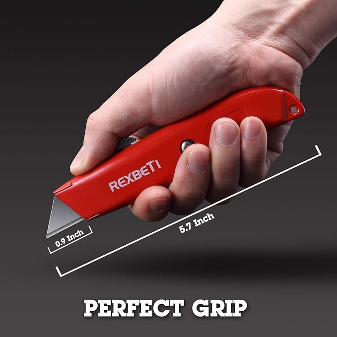 REXBETI 2 Pack Utility Knife with Extra Blades, 2 Color Retractable Blade Heavy Duty Box Cutter for Cartons，Cardboard and Boxes，Extra 10 Blades Included