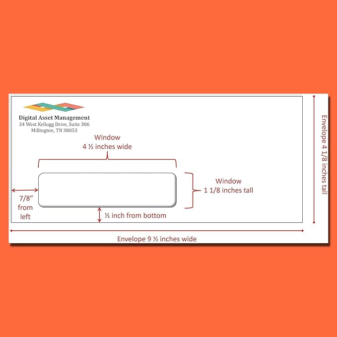 500#10 Custom Printed Single Left Window Self Seal Security Envelopes, Text and Logo Customization, Self Sealing Closure, Security Tinted, Size 4-1/8 x 9-1/2 Inches, 24 LB, 500 Count