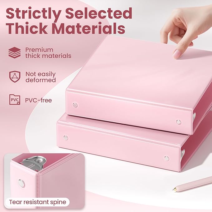SUNEE 3 Ring Binder 1.5 Inch 1 Pack, Clear View Binder Three Ring PVC-Free (Fit 8.5x11 Inches) for School or Office Supplies, Pink