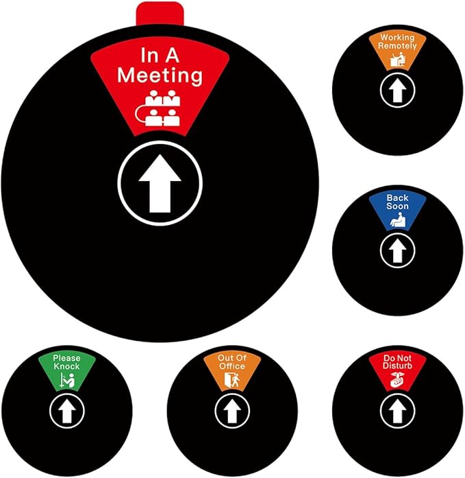 Beiyier Office Privacy Door Sign 6 Options, Do Not Disturb/Please Knock/Out of Office/In A Meeting/Back Soon/Working Remotely, Inform the Exact Status of Conference Room (6 Inch, Black)