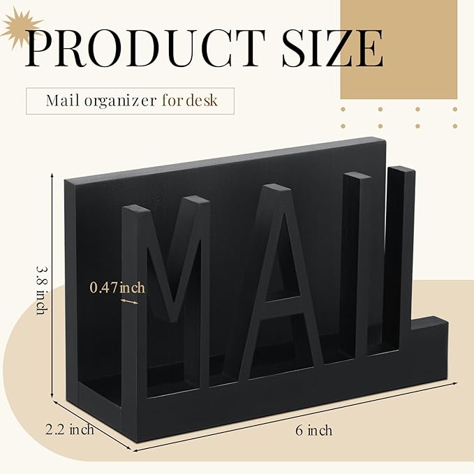 Vercraft Mail Organizer Holder Organizer Countertop Modern Wooden Black Letter Holder with Cutout Lettering Design Outgoing Mail Holders for Office Desktop Envelope and Document Storage Rack