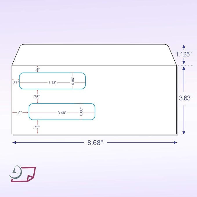 NextDayLabels #8 Double Window Check Envelopes - 100 Pack Ready-Seal Business Envelopes with Security Tint - Self-Sealing Envelopes with Window for Laser Printed Checks - Made in USA
