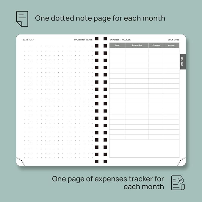 POPRUN Monthly Planner 2025-2026 Pocket Size (4" x 6.25") 18 Months Calendar (Jul 2025 - Dec 2026) - 4 Pages per Month with Monthly Expense & Notes, Sunday Start, Leather Cover - Burgundy