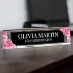 Signs ByLITA Floral Pattern Customized Nameplate | Midnight Bloom Personalized Full Color Acrylic Desk Sign