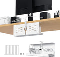 KEEGH 16'' Under Desk Cable Management Tray, Drill Free Clamp/Screws Mount, Sturdy Metal Cable Tray for Place Power Strip, Cord Management Tray Rack, Home, Office, White