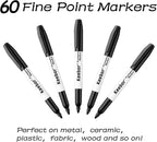 Keebor Permanent Markers Bulk, 60 Pack Black Permanent Markers, Quick Drying & Fade Resistant, Fine Point Marker Set for Wood, Plastic, Paper, Metal