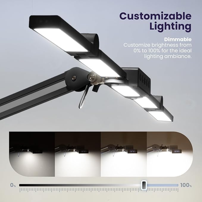 Neatfi (New Model) 3,000 Lumens LED Desk Lamp, Dimmable, 360 SMD LEDs, 30W, CRI 95, Adjustable Light Modes, Task Lamps for Home Office, Study Lamp, Desk Light Bar (CCT with Clamp, Black, 44 Inches)