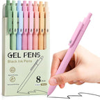 Piochoo Gel Pens, 8 Pcs 0.5mm Fine Point Aesthetic Pens, Quick Dry No Smudge, Smooth Writing Comfortable Grip Pen, Cute Black Ink Journaling Pens for School Supplies Office Desk Accessories
