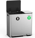 Lovewind Dual Trash Can, 14 + 6 Gallon Garbage Can for Kitchen Dual Compartment Recycling Kitchen Step Trash Bin, Stainless Steel Trash and Recycle Bin Combo with Soft-Close Lid, Silver