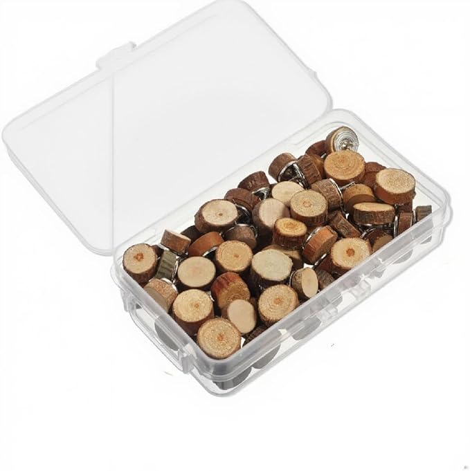 Wood Push Pins 80Pcs Set - Wooden Thumb Tacks for Cork Boards, Foam Boards, Map Calendar, Daily Use at Home Office