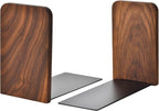 VIVTOB Book Ends, Black Walnut Wooden Bookends for Shelves - Heavy Duty Non-Slip Book Organizers, Upgraded Decorative Bookend Holders for Home, Kitchen, Office, Set of 2, Small