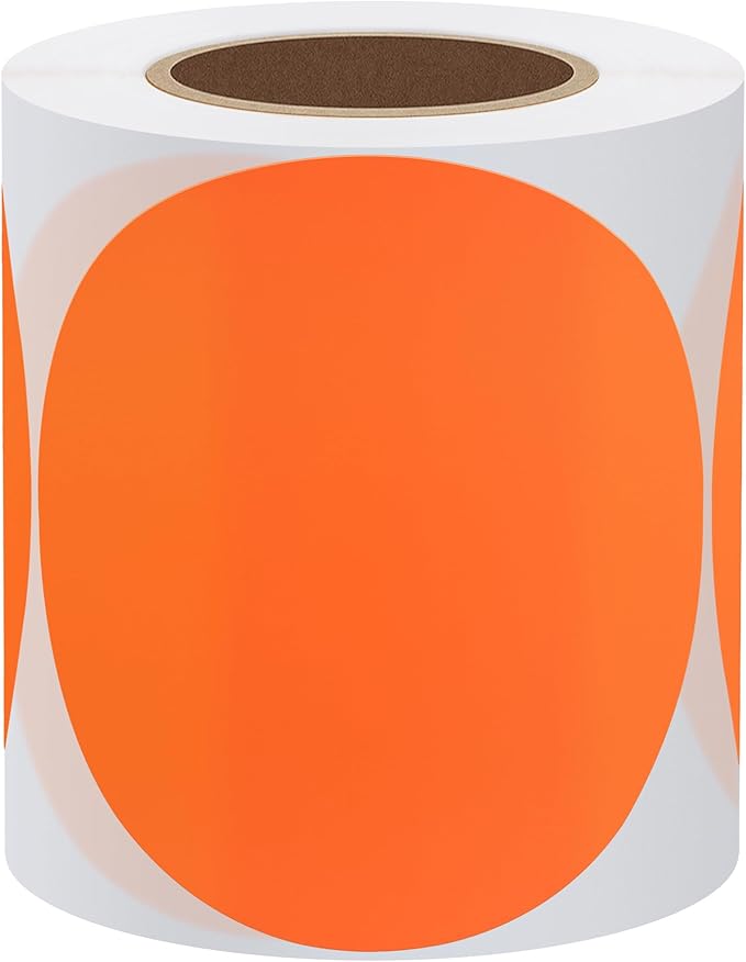 Hybsk Round Color Coding Circle Dots Labels Warehouse Inventory Organizer Stickers (3 inch, Fluorescent Orange)