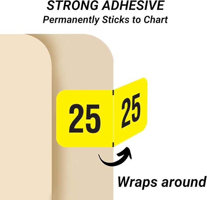 2025 Year Labels, Doctor Stuff 2025 Chart Stickers, Fluorescent Yellow Color Coded, USA Made Year Stickers for End Tab File Folders, 500 Labels/Roll in a Dispenser Box, 3/4" x 1-1/2"