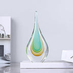 9" Tall Sculpture Hand Blown Glass Decor, Paperweight for Office Desk, Modern Glass Art Figurines Mediterranean Beach House Decor, Living Room Coffee Shelves Table Top Decoration (Light Green)