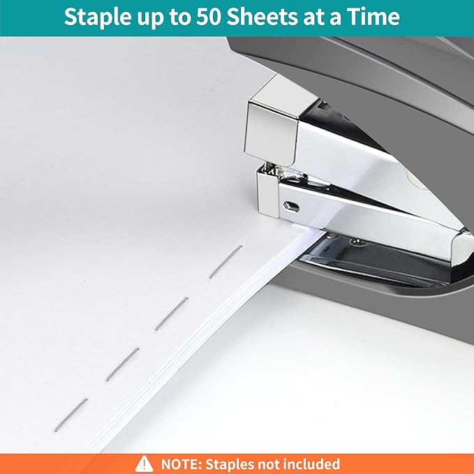 AFMAT Effortless Stapler for Desk, 50 Sheet Desktop Stapler, Ergonomic Office Staplers, One Finger Touch Stapling, Built-in Remover, Portable & Space Save Size, Good for Home & Office ES10(Gray)