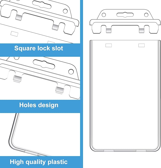 Tinlade 10 Pack Permanent Locking Hard Plastic Badge Holder Vertical Clear ID Badge Holder Heavy Duty Protector Case for Office School Card Travel 2.4 x 4.2 inches