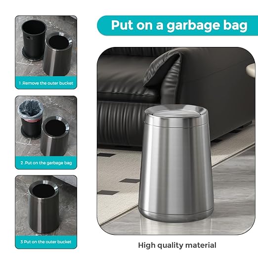 YOJIA 10L / 2.6Gal Small Stainless Steel Sliver Trash Can,Metal Bathroom Garbage can with Lid,Modern Home Décor Wastebasket with Flipping Lid, Garbage Can for Kitchen,Bathroom,Living Room(Silver),