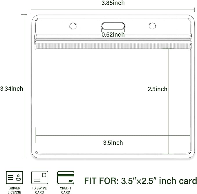 3.5x2.5 Inches Horizontal Badge Holder, Clear ID Card Holder with Waterproof Resealable Zip Type Protector, Badge Sleeve Fits Name Tag Holder/RFID/Proximity/Credit Card(Holders,50PCS)