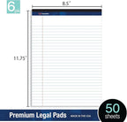 Woodlake Legal Pads 8.5 x 11, 6 Pack, Wide Ruled, Premium White Paper Pad No Ink Bleed, Micro‑Perforated, Sturdy Chipboard Back, 50 Sheets/Pad,for School, Office & Home, Made in USA