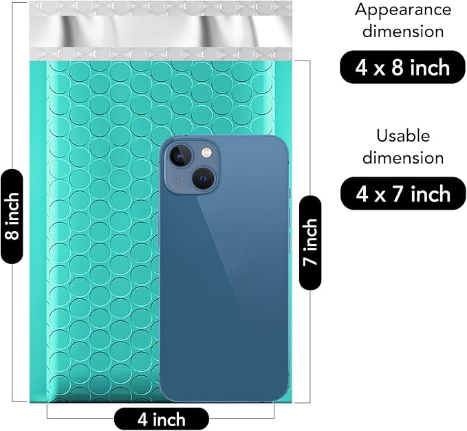 Fuxury Teal Bubble Mailers 4x8" 4000 Pack, Waterproof Padded Envelopes Self Seal Bubble Envelopes, Padded Mailers for Small Business, Envelope Mailers Usable Size 4x7"