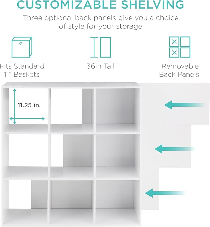 Best Choice Products 9-Cube Storage Organizer, 11in Shelf Opening, Bookcase, Display Shelf, Customizable w/ 3 Removable Back Panels - White