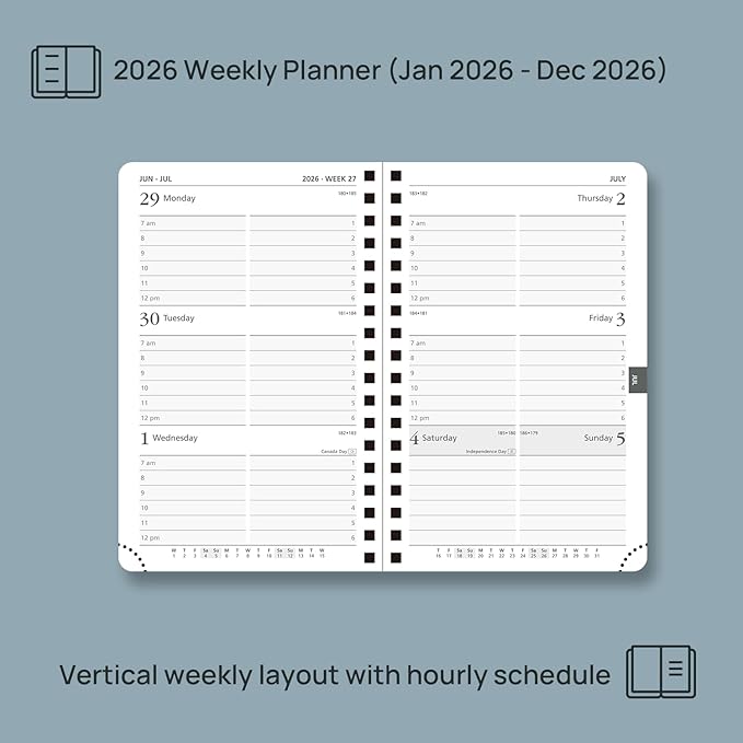 POPRUN Pocket 2026 Planner (Small Size- 4'' x 6.25'') Weekly and Monthly for Purse - Calendar 2026 (Jan. 2026 - Dec.2026) with Soft Cover, Plastic Ruler - Purple