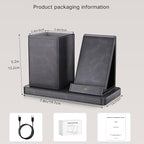 LADSTAG Multi-Functional Pencil Holder for Desk,Gray Vegan Leather Organizers with Remote Control Holder,Pencil Holder,Desk Organizer with Phone Wireless Charger for Office/Nightstand/Endtable