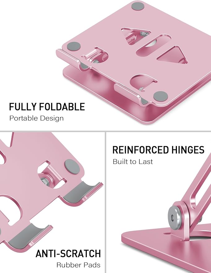 Aoviho Tablet Stand Holder for Desk, Adjustable Desktop Tablet Holder, Foldable Aluminum Tablet Mount for iPad pro 12.9, iPad Air Mini, Samsung Galaxy Tabs Z Fold Kindle Fire,4-12 inch, Rose Gold