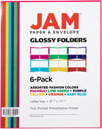 JAM PAPER Laminated Two Pocket Glossy School Folders - Letter Size - High Gloss Assorted Fashion Colors - 6/Pack