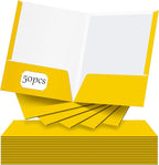 Jutom 50 Pcs 2 Pocket Glossy Paper Folders Glossy Paper Laminated Portfolios, Letter Size, Presentation Folders with Pockets for Office Teacher Worker Supplies(Yellow Color)