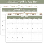 2026 Calendar- Wall Calendar 2026-2027 Runs from January 2026 to June 2027-18 Months Calendar with Thick Paper for Home or Office, 8.5 x 11 Inches, Green