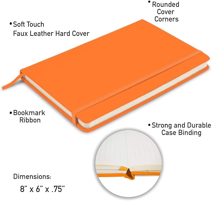 Simply Genius Orange A5 Hardcover Dotted Grid Notebook - 20 Pack, 192 Pages - Water-Resistant Leatherette Notebook - Bulk Dotted Journal Multipack - Grid Paper Notepad