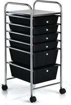 Giantex Rolling Storage Cart with 6 Drawers, Multipurpose Mobile Organizer Cart for Tools Scrapbook Paper Home Office School (Black)