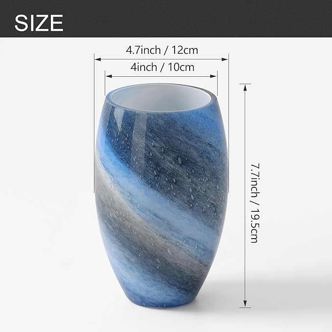 Fixture Replacement Globe Shade,Lampshade for E26 Base 1-5/8 Inch Fitter, Color Art Glass Oval Lampshade Cover for Pendant Kitchen Wall Sconce Chandelier Vanity Light (3, Blue and Black)