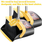 Brooms with Dustpan Combo Set， with 52" Long Handle, Dustpan Teeth with self-Cleaning Function, Indoor and Outdoor Sweeping, Perfect for Home Office (Large/Yellow/ 2-Pack)