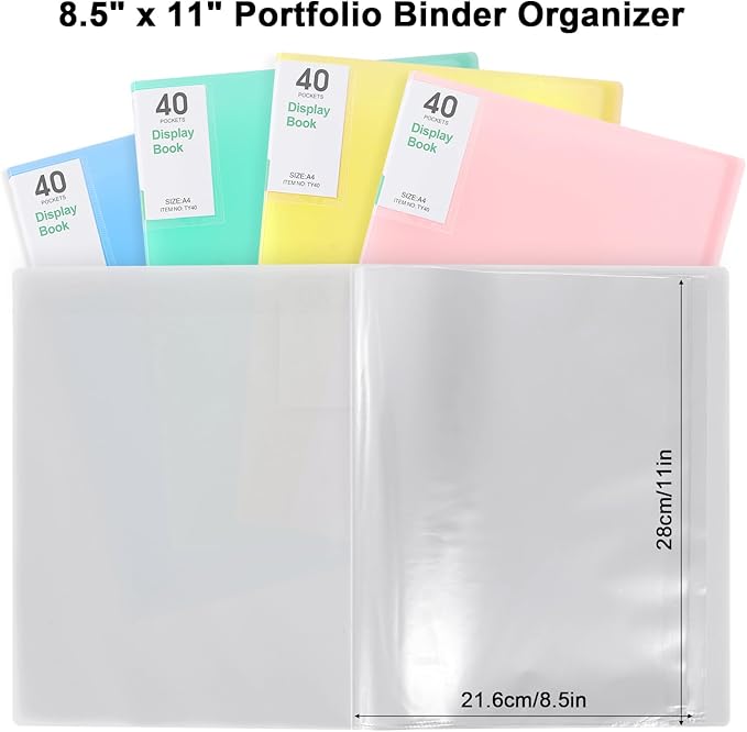 Phyxin 40-Pocket Portfolio Binder Organizer, Binder Sheet Protectors 8.5" x 11", Displaying 80 Page Plastic Folders for Documents, Document Organizer for Concert, Artwork, School & Office Use, White