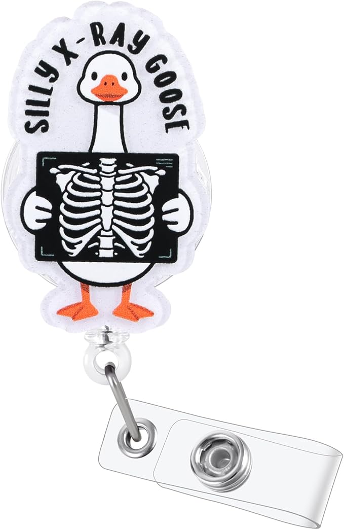 Funny Silly X-Ray Goose Nurse Badge Reel, Cute Animal Retractable ID Card Badge Holder, Radiology Tech Name Tag Badge Buddy for RN LPN Rad Onc Nurse Nursing Student Radiologist Doctor Medical Workers