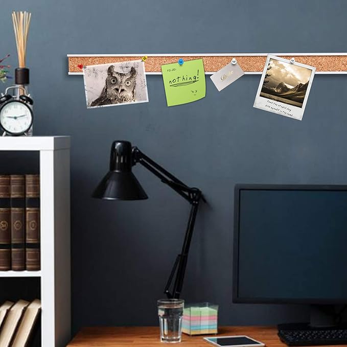 Corksidol Bulletin Bar Strip, Cork Board, Cork Strips, 48" x 1", Classroom, Office, Walls, Cubicle, Aluminum Frame,Include Pins and Adhesive Strip, 2 Pack, (Silver)
