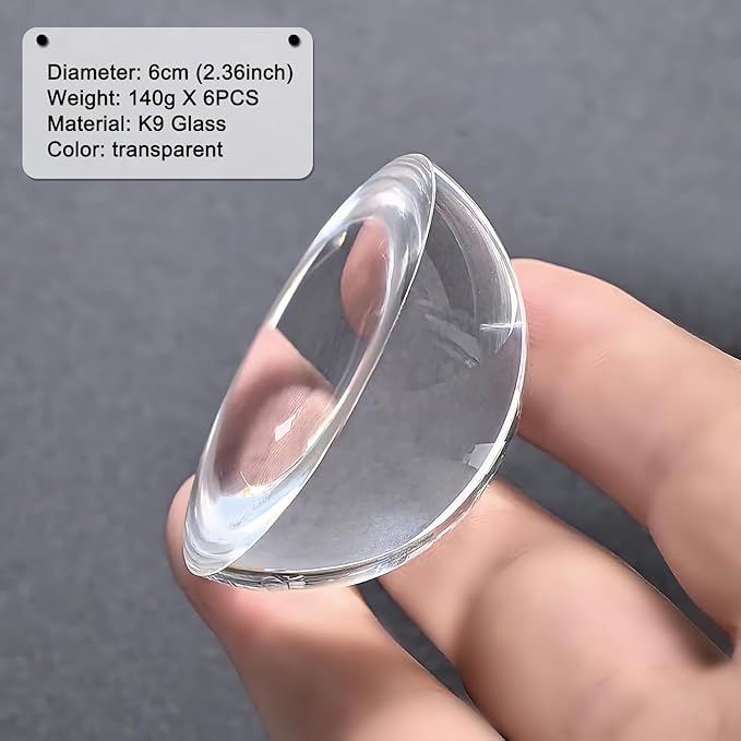 Taluokong 6PCS 2.36in Crystal Magnifying Glass Dome Paper Weights Small Magnifying Glass for Reading Books Aid Optical Half Ball Magnifier for Physics Classroom Paperweight for Home Decor