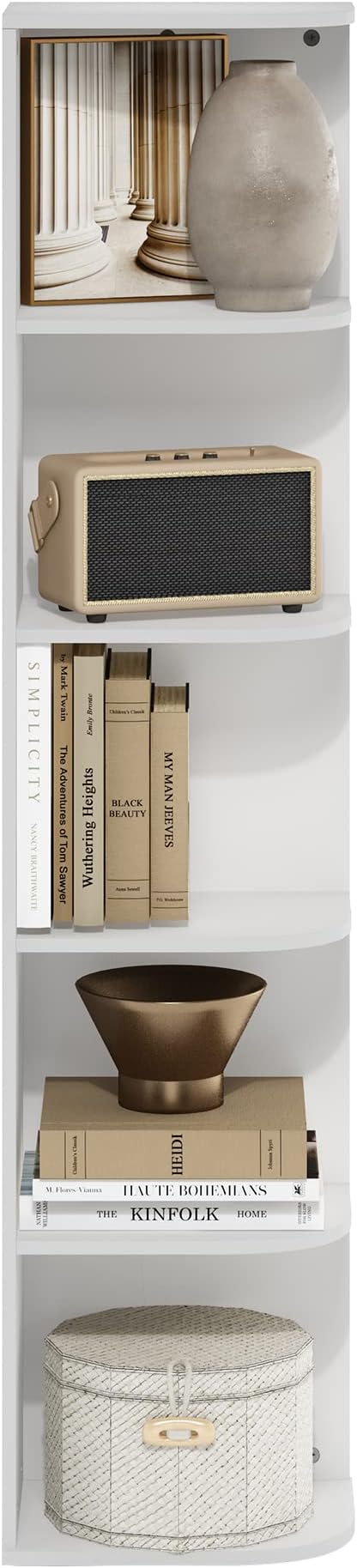 Furinno PASIR Book Shelf, 5-Tier Corner Bookshelf, Open Shelves Bookcase 9.3 x 12 x 51.7, for Living Room, Bedroom, Home Office, White