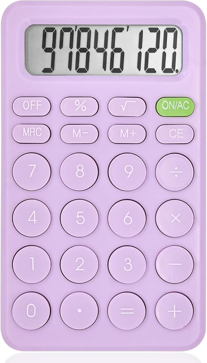 Cute Calculator, Basic Four Function for Teachers Students Basics Office, Small Handheld Calculators, 8 Digit with LCD Display, Sensitive Button, 5.5×3.2 inches Purple