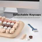 MOFII Wireless Keyboard and Mouse Combo, 2.4G Full-Size Retro Typewriter Computer Keyboard and 3 Level Adjustable Wireless Mouse for Windows, Mac OS Desktop/Laptop/PC-Milk Tea Colorful