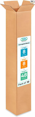 Tall Moving & Shipping Boxes 8x8x48 inches (10-Pack) - Extra Strength 200 lb vs Regular - Corrugated Moving Boxes for USPS/UPS/FEDEX - Packing Box - Moving Cardboard Box by IDL Packaging