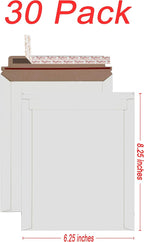 Bonfasvo Rigid Mailers 30 Pack 6.25 x 8.25 inches White Self Seal Stay Flat Bulk Cardboard Kraft No Bend Mailers Peel and Seal for Document Photos Pictures Papers Files CD