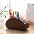 Remote Control Holders Organizer Box with 5 Compartment PU Leather Multi-functional Office Desk Storage Caddy Store Tv Remote for Media Player,Brush,Pencil,Glassees&Office Supplies (Dark Brown)